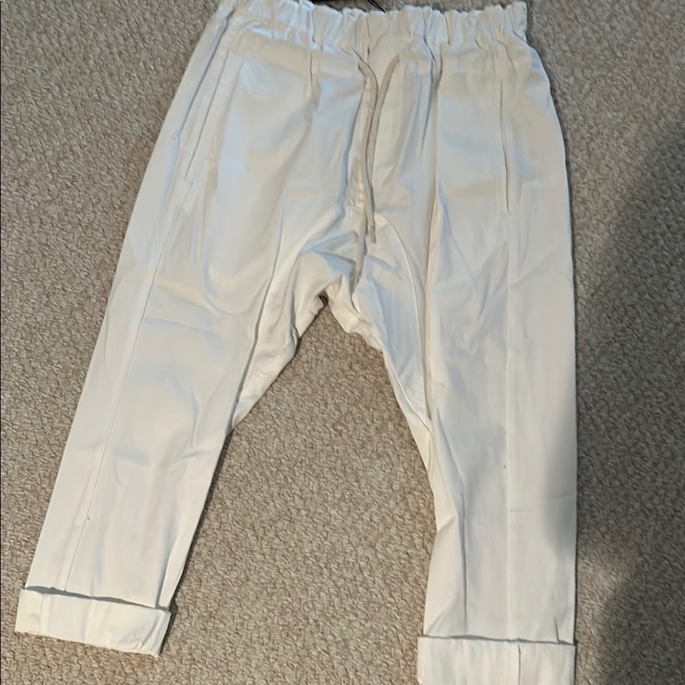 Bassike Stylish White Drop Crotch Crop Pants